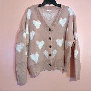 En Crème Pink Sweater with White Hearts